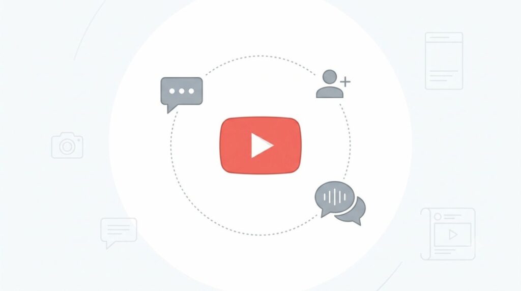 Is YouTube social media? Icon illustration showing video, comment, and follow features